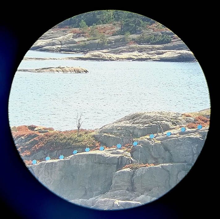 Marker line seen through a spotting scope, Vestre Batteri, Odderøya